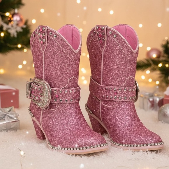 Dolls Kill Shoes - Pink Rhinestone Cowboy Boots‎ Size 11 New in Box